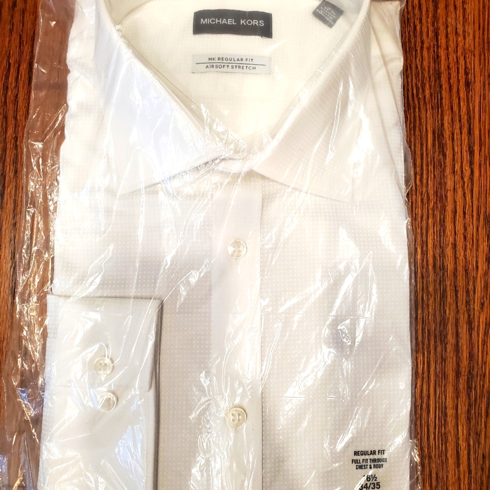 Michael Kors Men's White Long Sleeve Dress Shirt